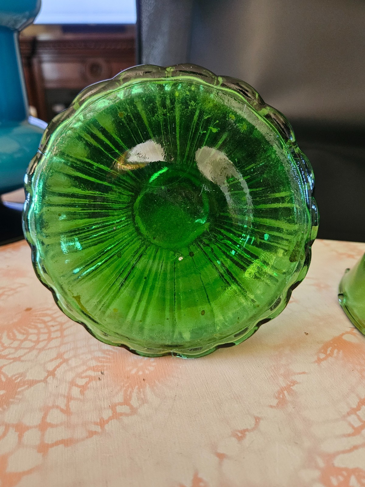 Vintage Italy Empoli Glass Candle Holder Vase Hurricane Chimney Green 17.5″ Tall