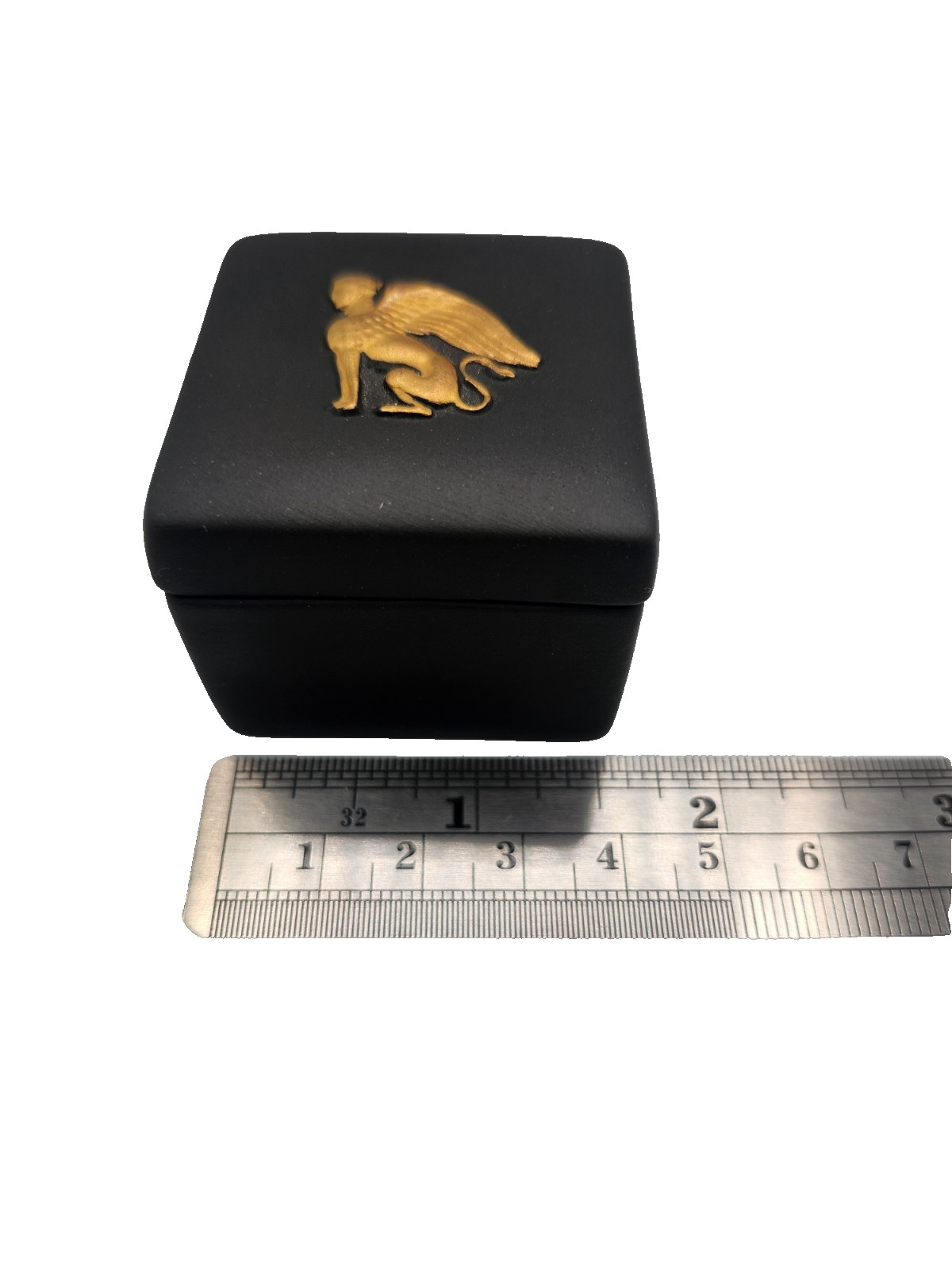 Vintage Wedgwood Black Basalt Jasperware Egyptian Gold Sphinx Mini Trinket Box