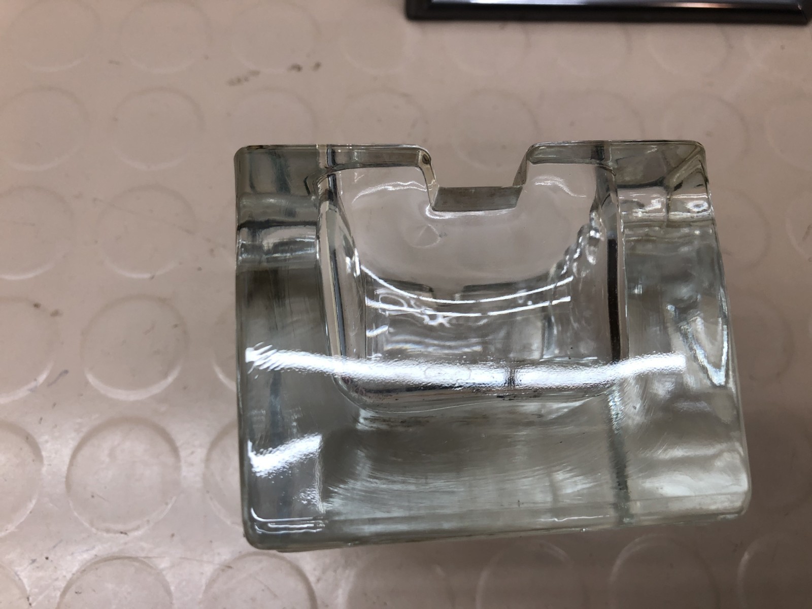 Vintage Clear Glass Ashtray, Heavy Art Deco Square Cube