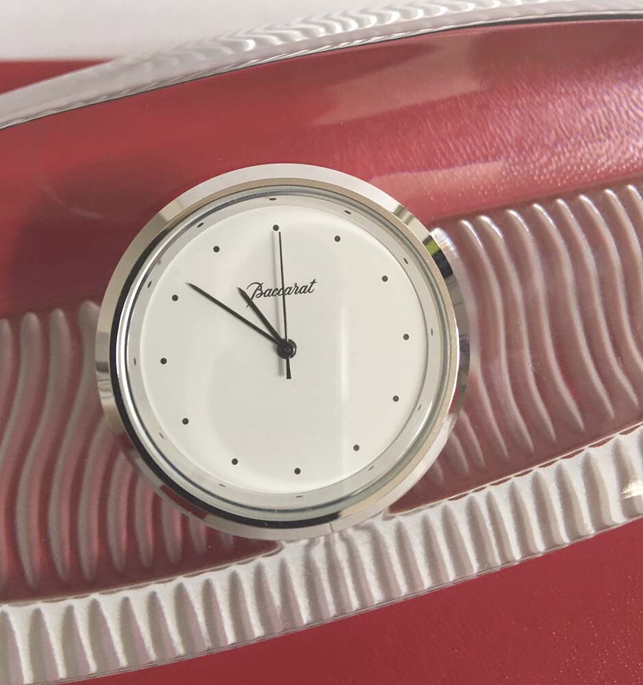 Rare BACCARAT France Empreinte Crystal Ellipse Desk Clock 9.25″ Long New in Box