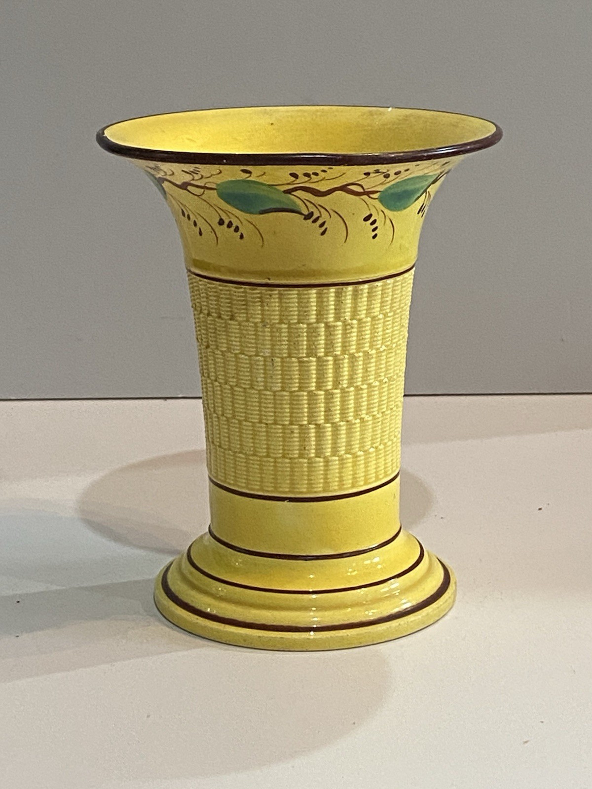 Staffordshire Canary Floral Spill Vase Ca. 1820 Yellow Engine Turning