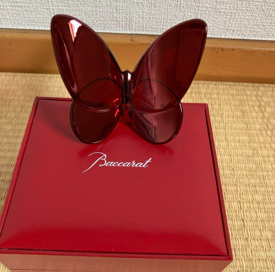 Baccarat Lucky Butterfly Figurine Crystal Color Red Bringing with Box New