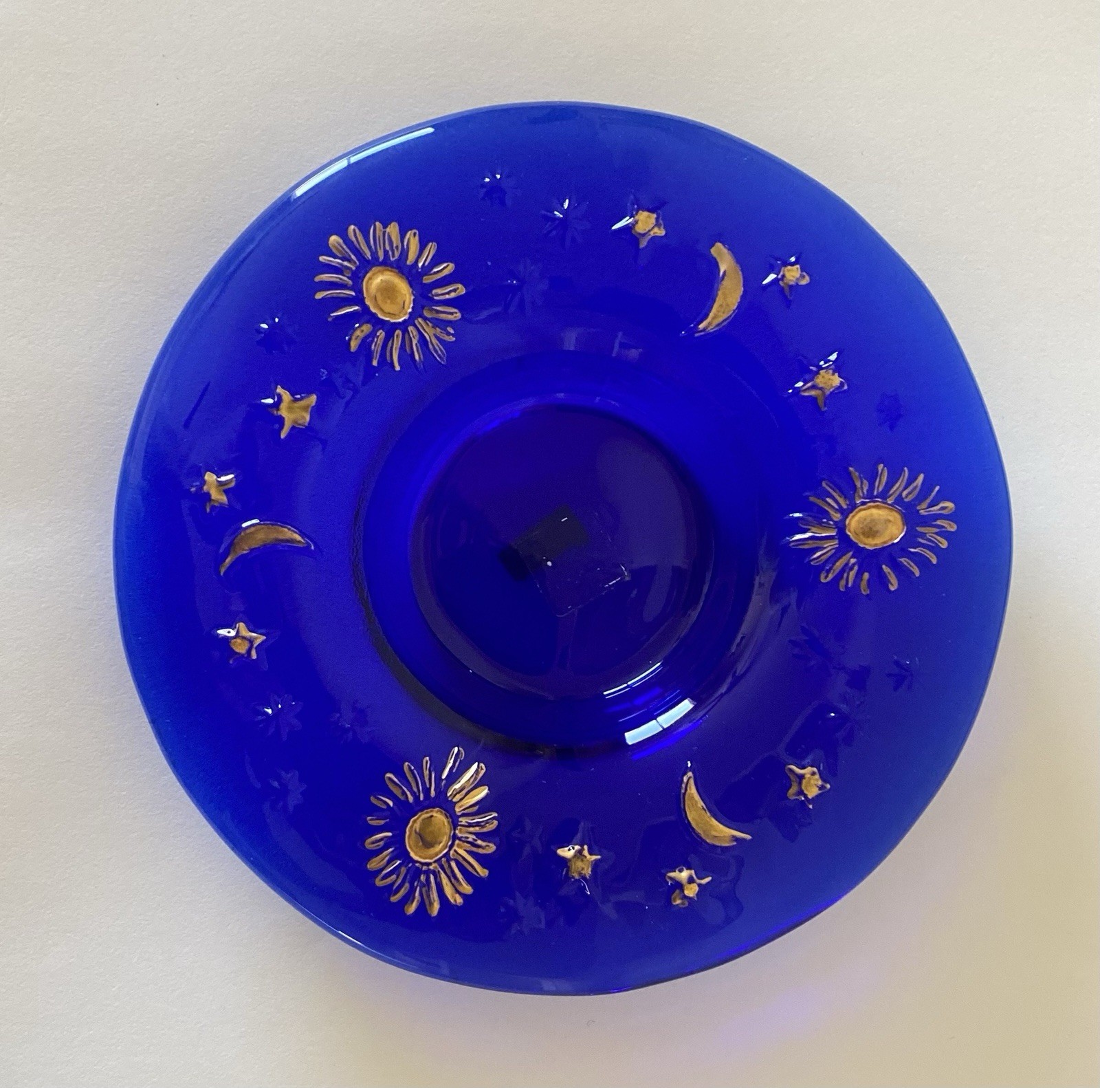 Sun Moon Star Celestial Blue Ashtray Trinket Candle Holder Whimsigoth 90s Y2K