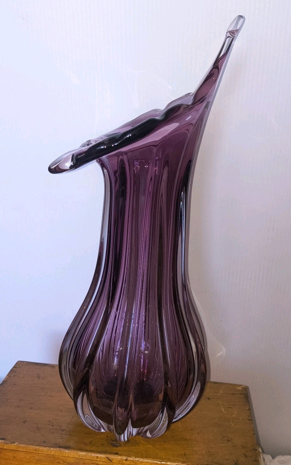 Bohemian Czech Jack In The Pulpit Purple Clear Art Glass Vase 15″