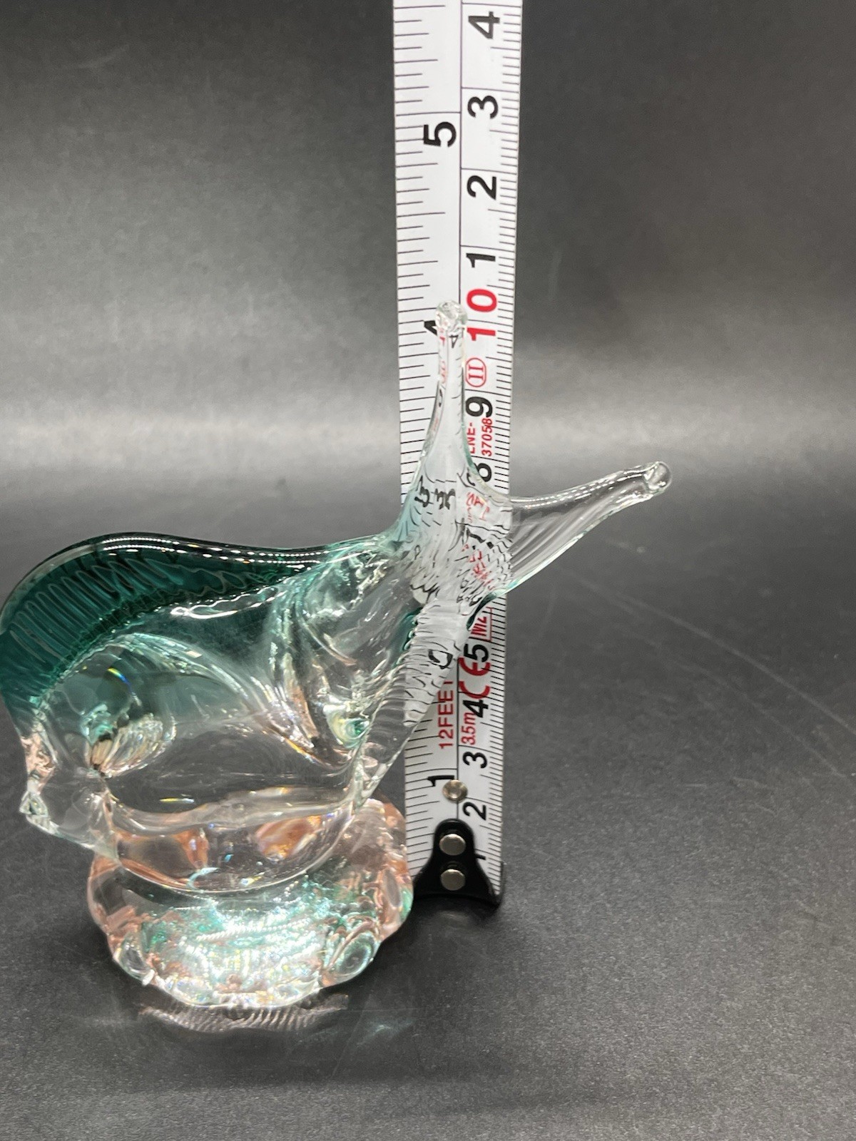 Blown Arte Murano ICET Clear & Blue Pink Base Fish Figurine