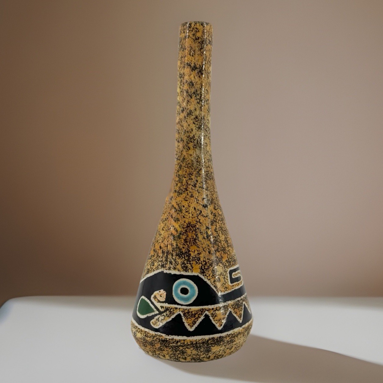 Vtg MCM Pottery Sgraffito Crocodile/ Alligator Vase Indigenous Sponge Folk Art