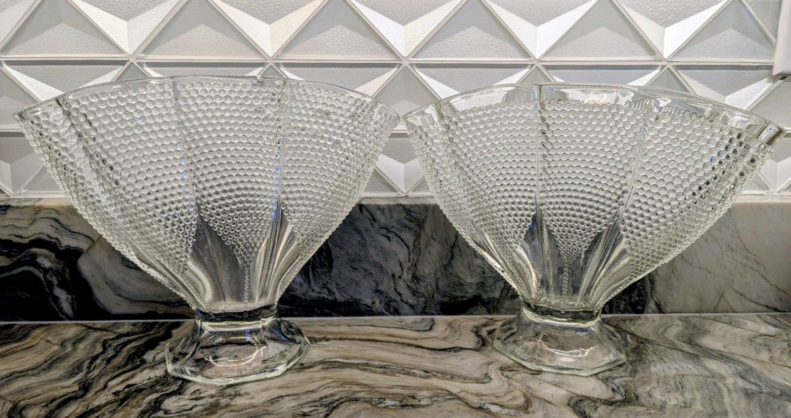 Art Deco Hobnail Glass Pedestal Vases 10” Centerpiece Pair 3+lbs ea. Vintage MCM