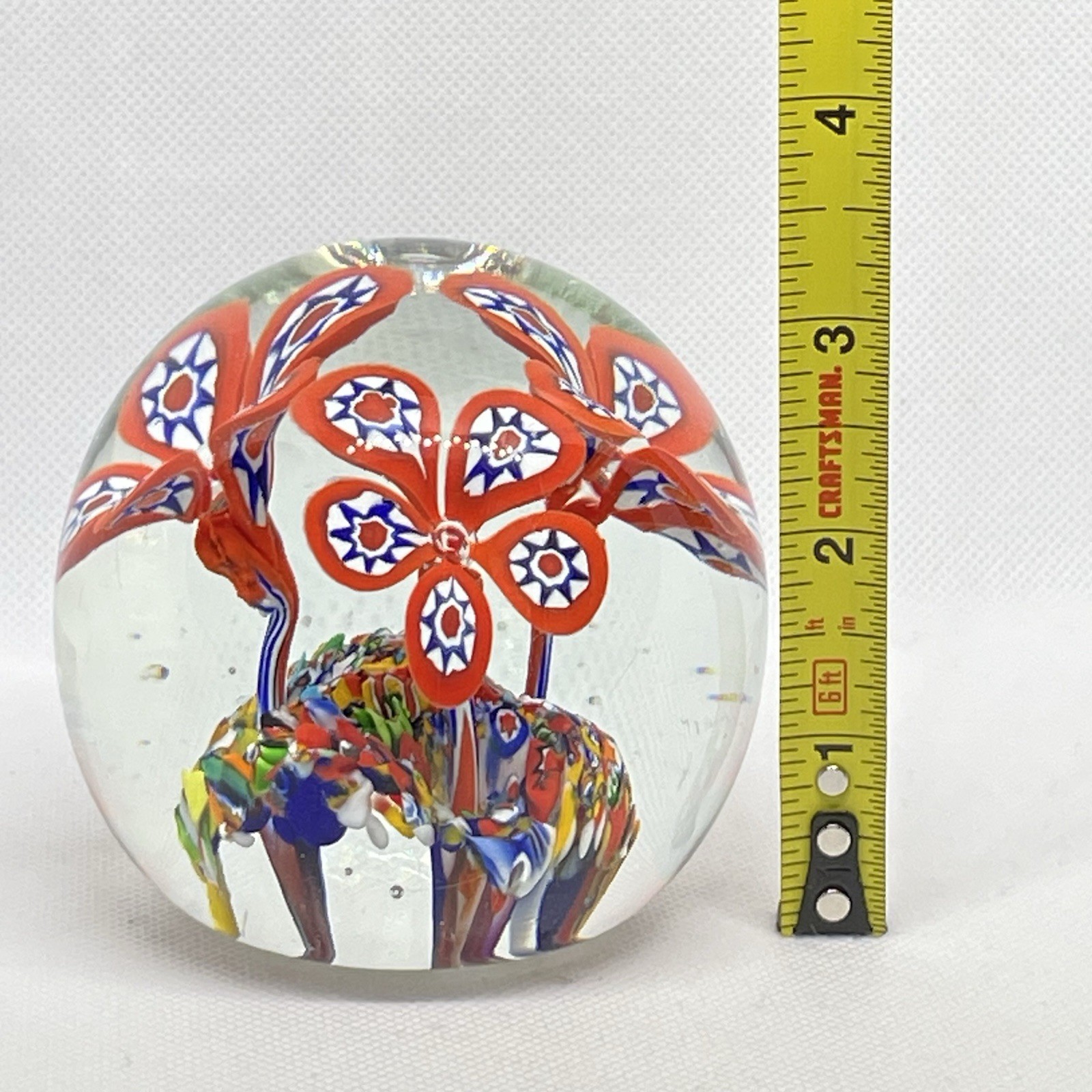 Gentile Glass Paperweight 3.25″ Millefiori Trumpet Flowers Multicolor – READ