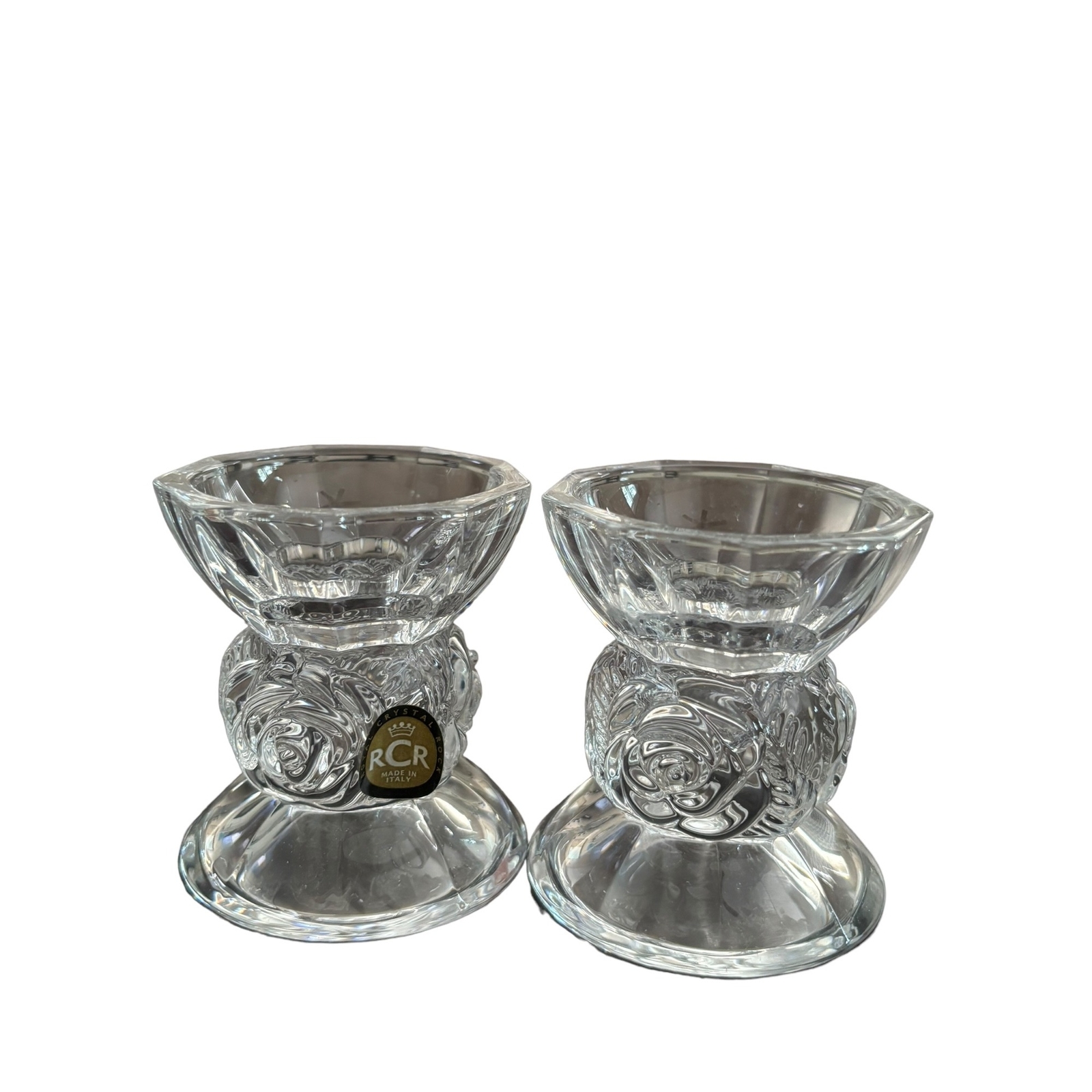 RCR Royal Crystal Rock Italian Crystal Votive Candle Holders 2 New Glass