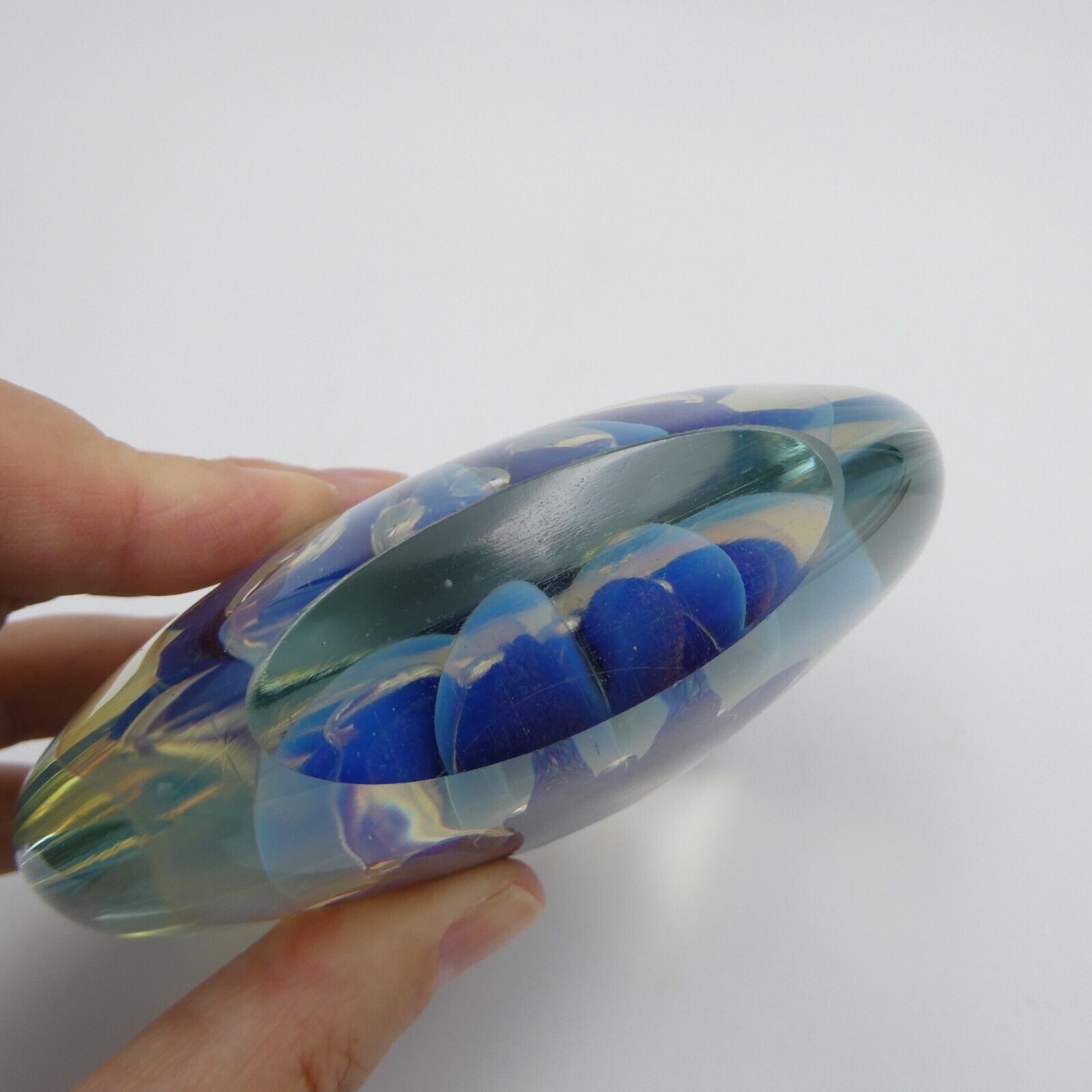 Eickholt Sea Anemone Paperweight Cobalt Hand Blown Dichroic Glass Signed 1997