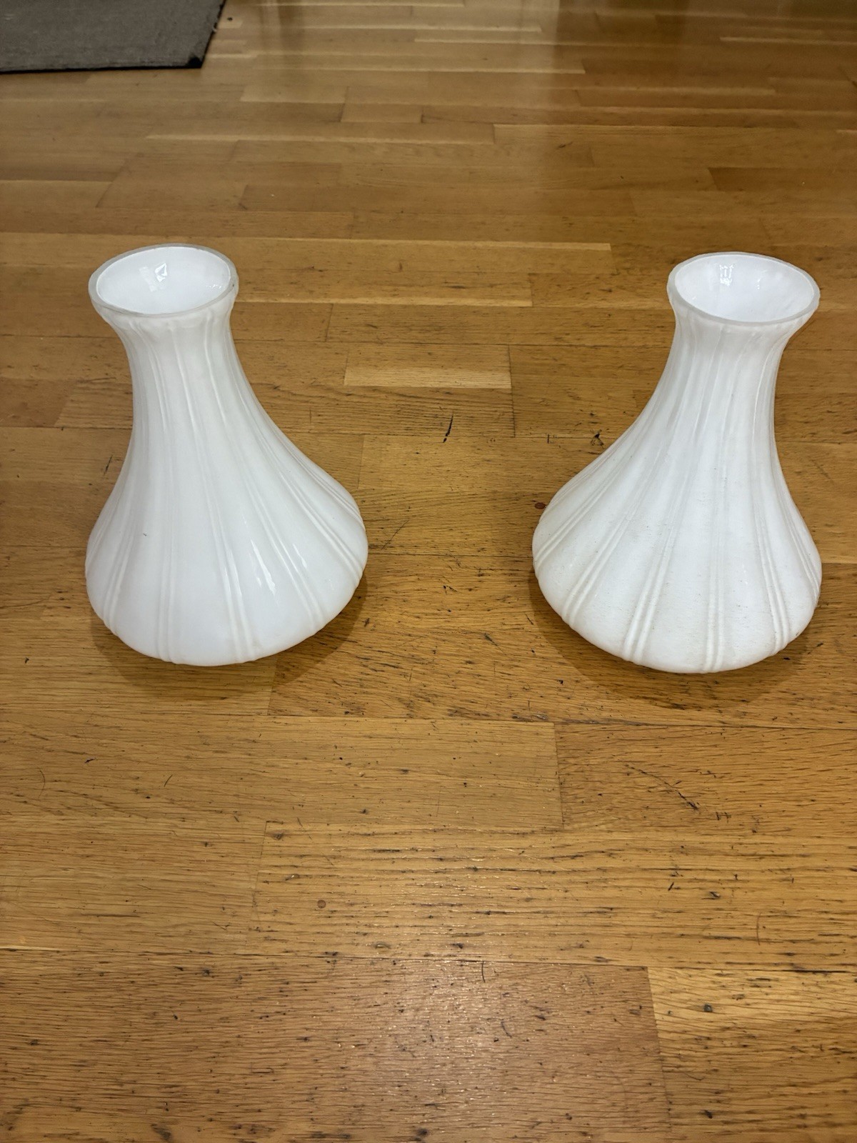 Vintage White Milk Glass Ribbed Gourd Decanter Vase Pair Made in China Mint