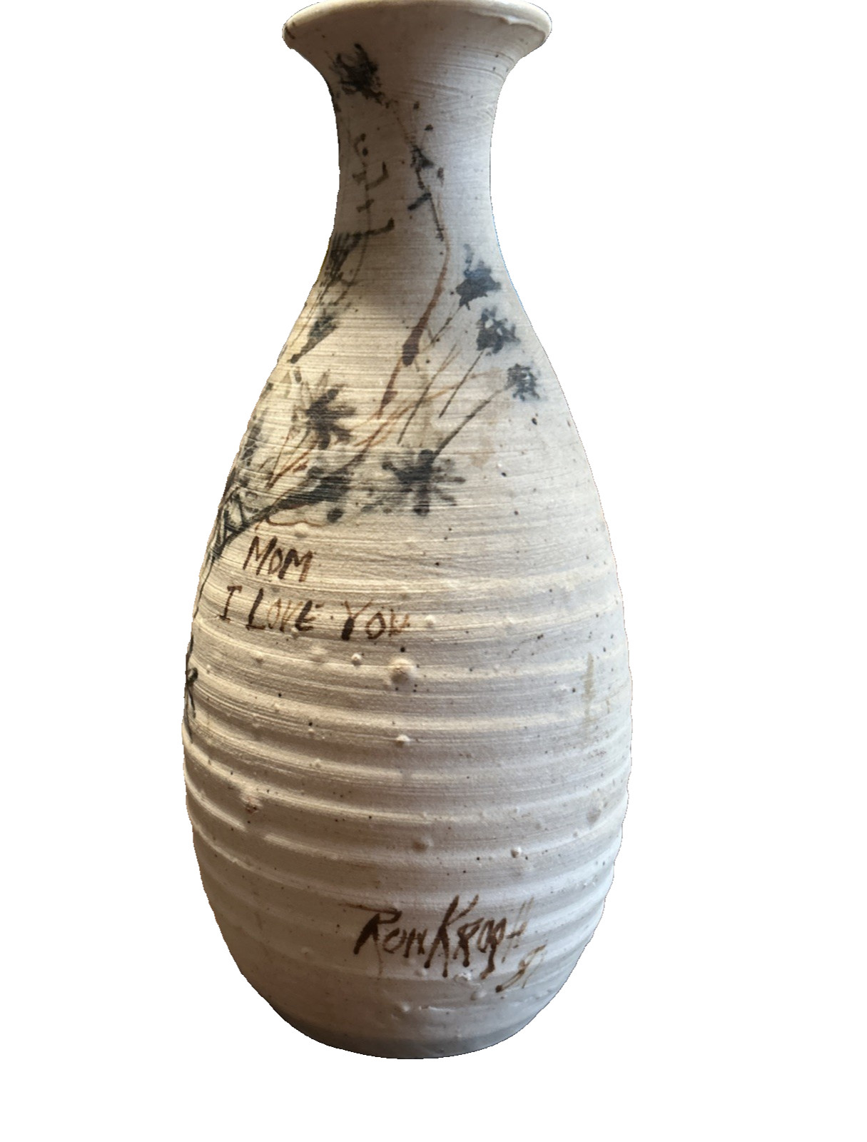 Ron Krogh Studio Pottery Vase 1981 Signed Hand Painted Stoneware
