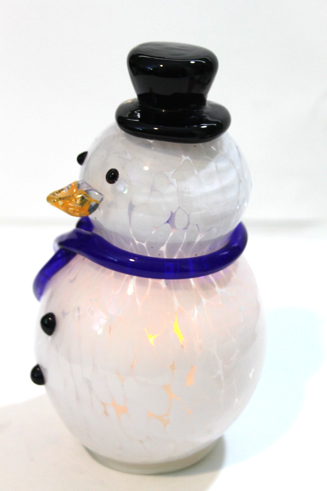 Hand Blown Art Glass Light Up Winter Holiday Snowman Christmas Figurine Decor
