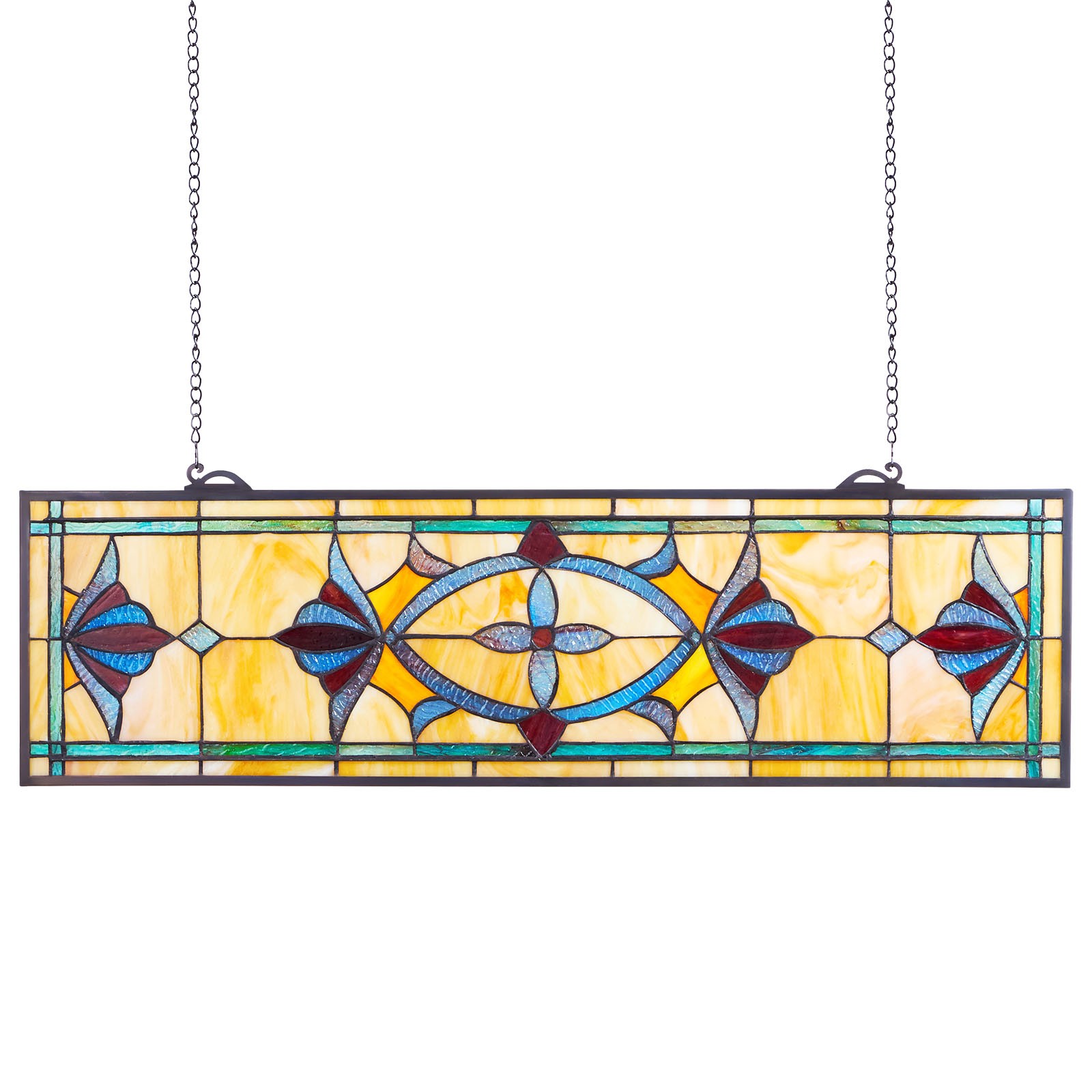 VEVOR Stained Glass Tiffany Style Hanging Window Panel with Chain 32×10 Inches