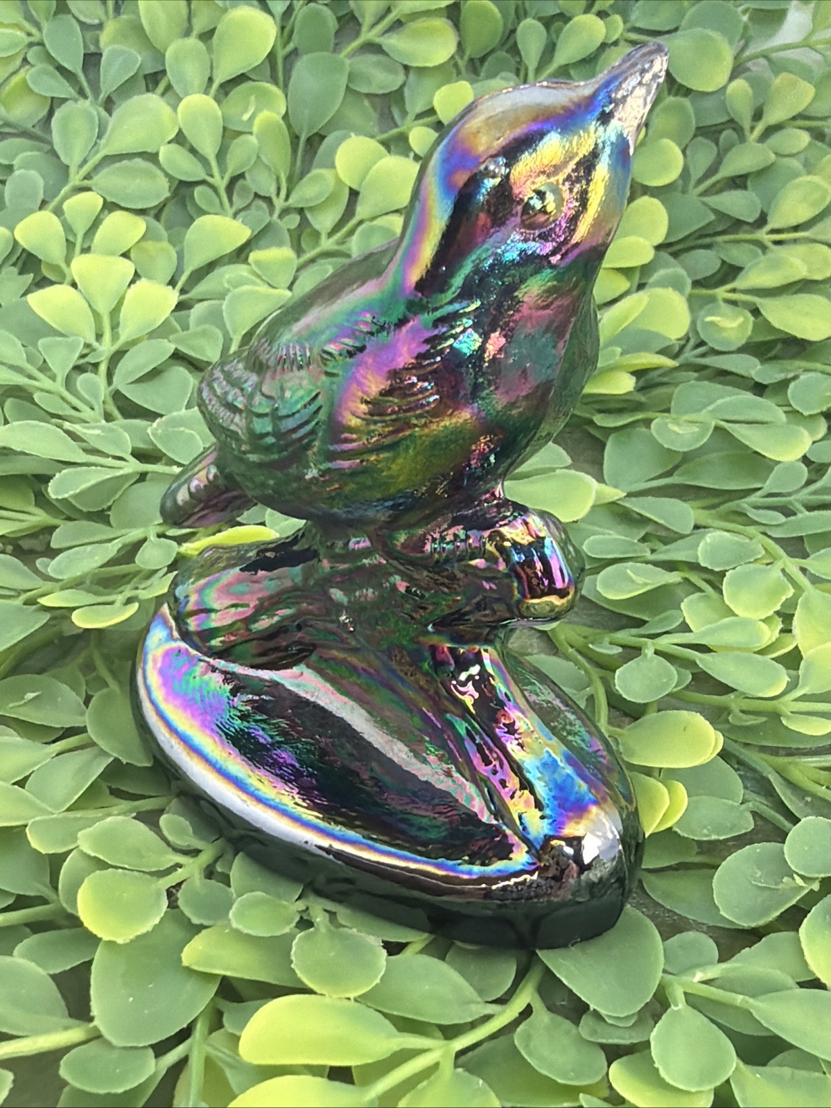 Vintage Fenton Iridescent Carnival Glass Amethyst Bird Figurine 3.25″