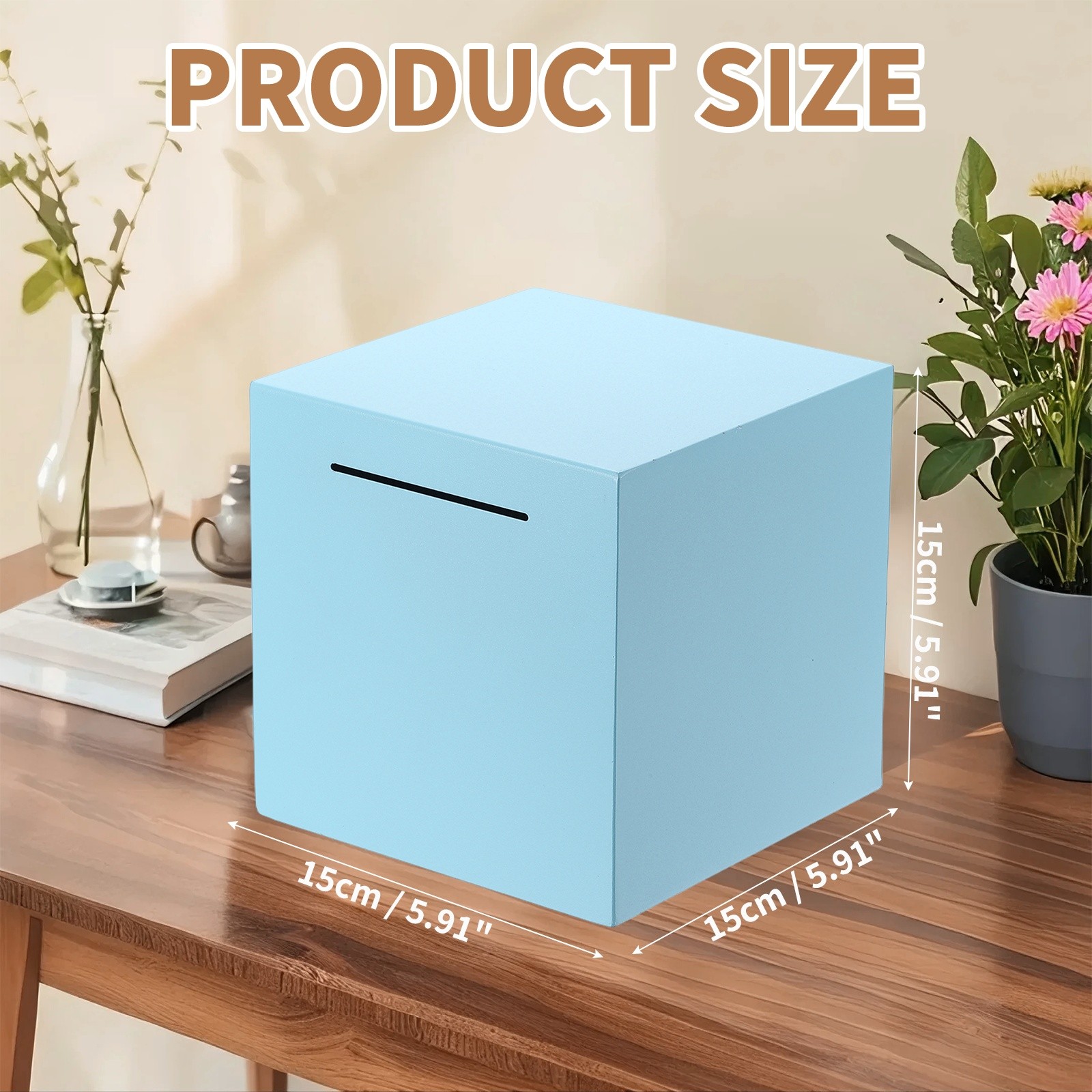 Piggy Bank for Adults, Blue Metal Piggy Bank Money Saving Box, 5.91 Inch