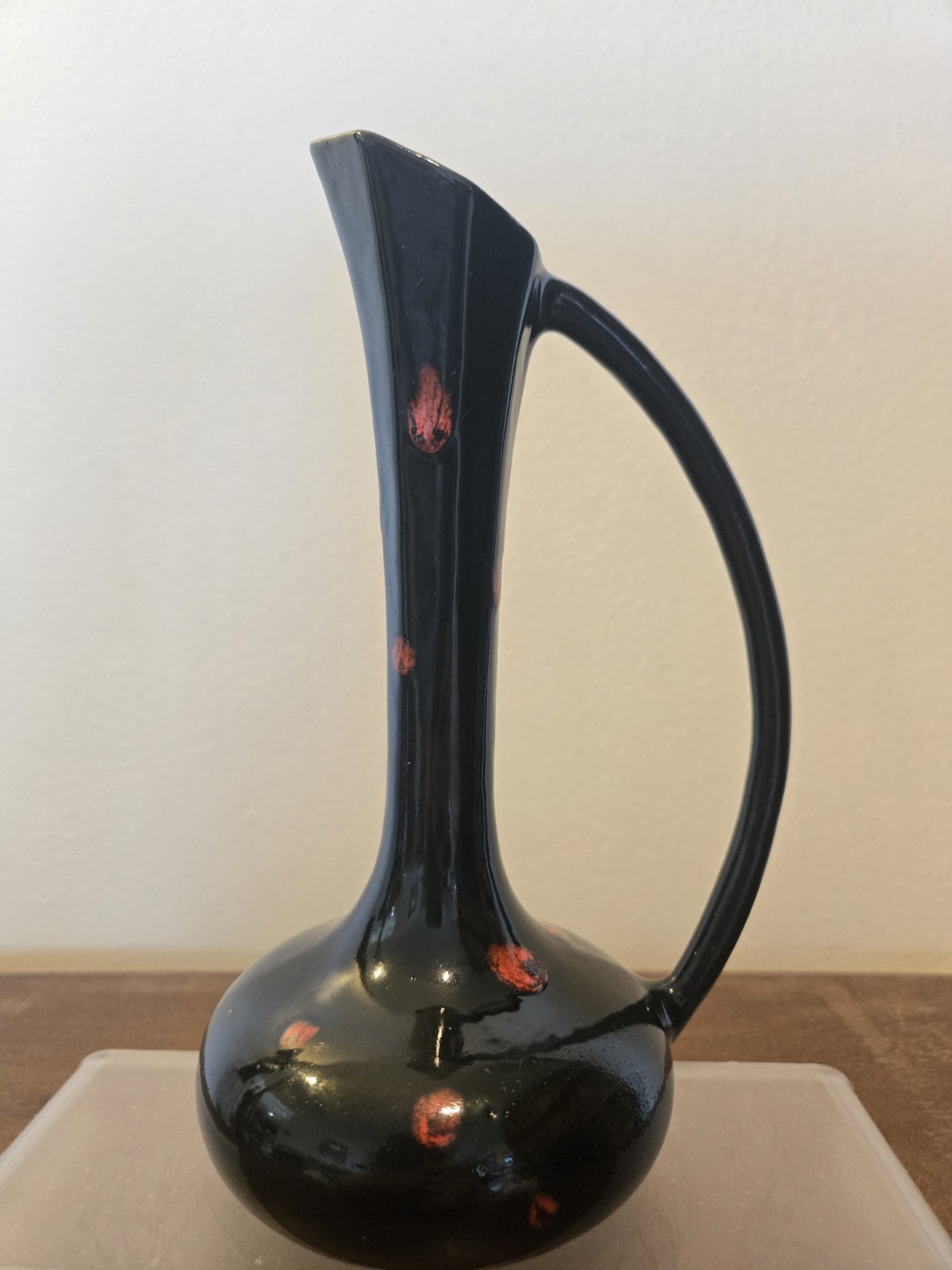 Ceramic MCM Black With Red And Silver Drip Ewer 8″ Touched Up