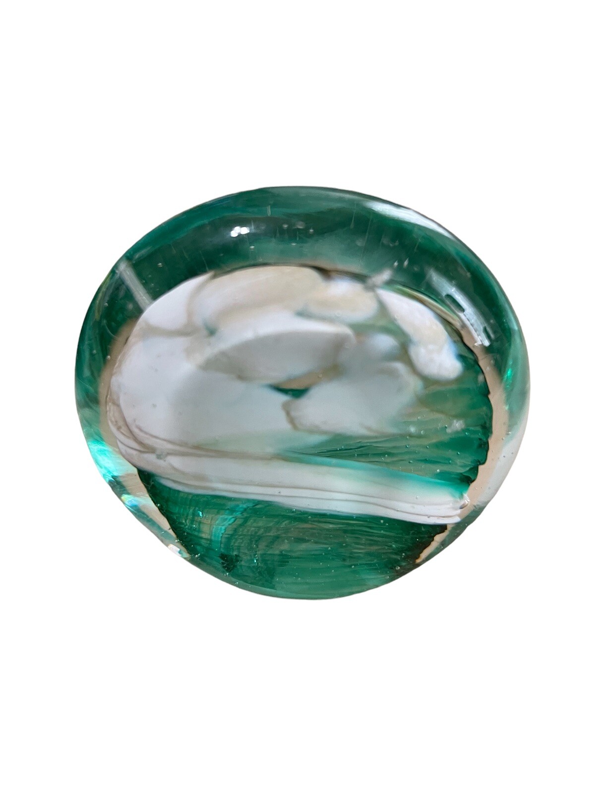 Willow Tree Glass Paperweight Cliff Rock Murano Style Glass Green&White Abstract