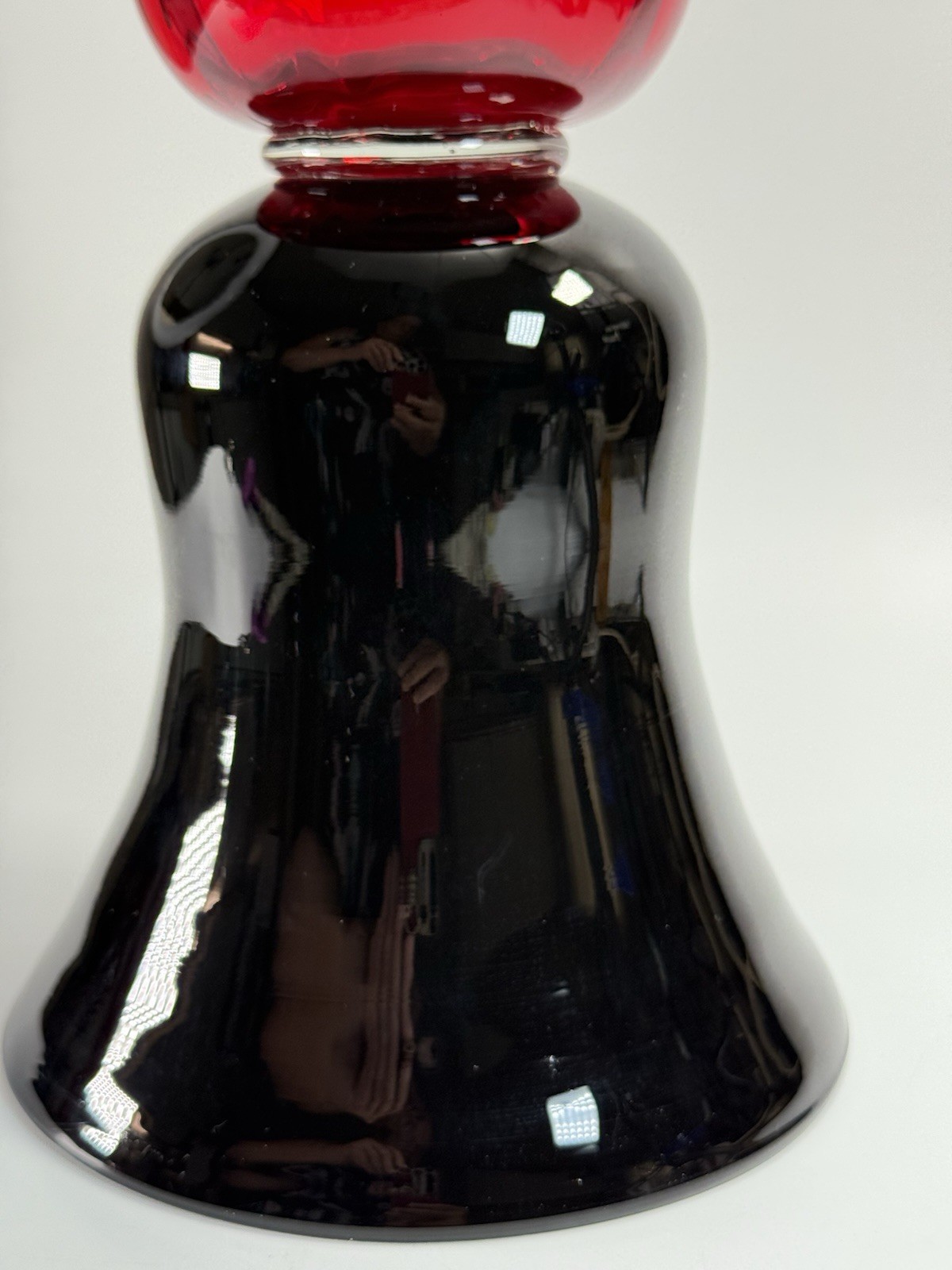 Heavy Pretty Black with Red Handblown Vase 10 1/2″ Tall