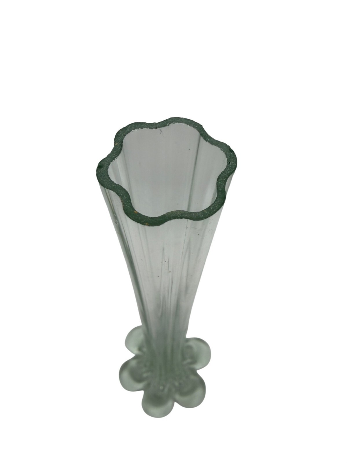 Vintage Clear Art Glass Vase Pulled Drip Base Scalloped Rim 11.5 Inch MCM Decor