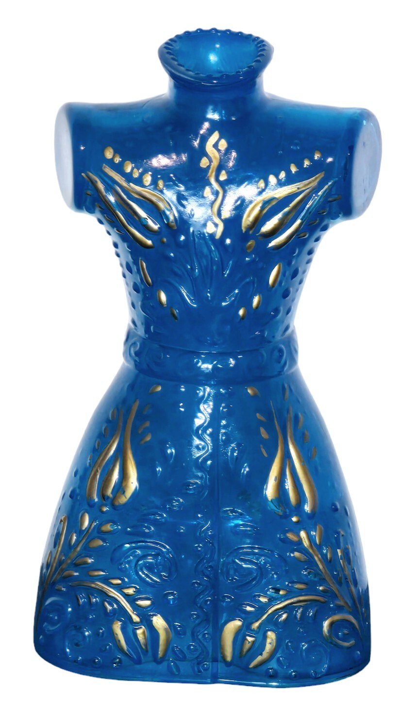 Akcam Glass Vase Torso Dress 8.5 inches tall 4.75 inches wide Hand Painted Blue