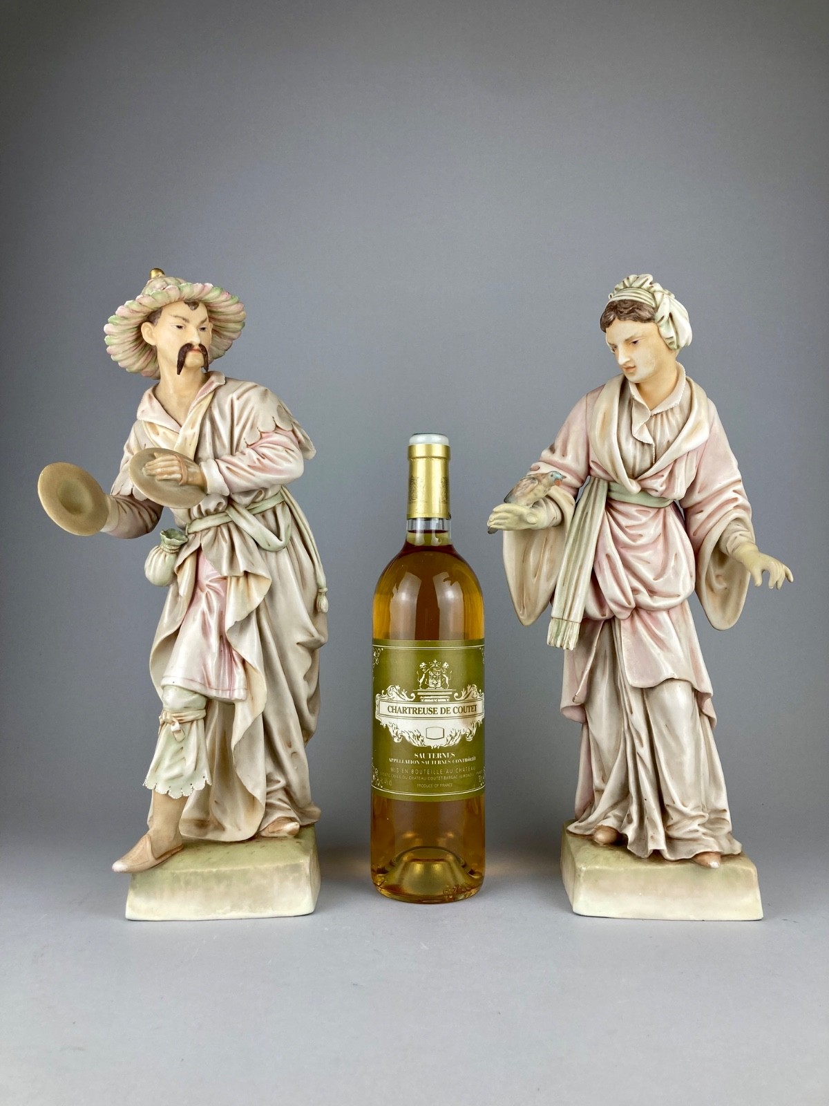PAIR LARGE DECORATIVE VINTAGE PORCELAIN CHINA FIGURINES KPM WORCESTER ROYAL DUX