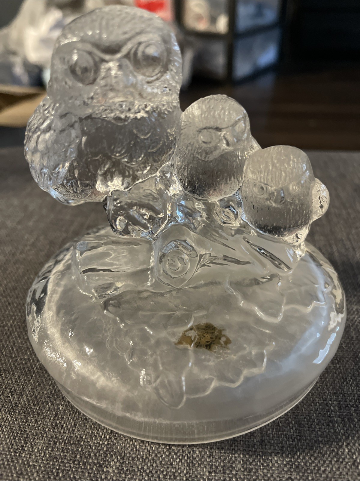 Vintage RCR Royal Crystal Rock Owl Family Figurine Italy Lead Glass Paperweight