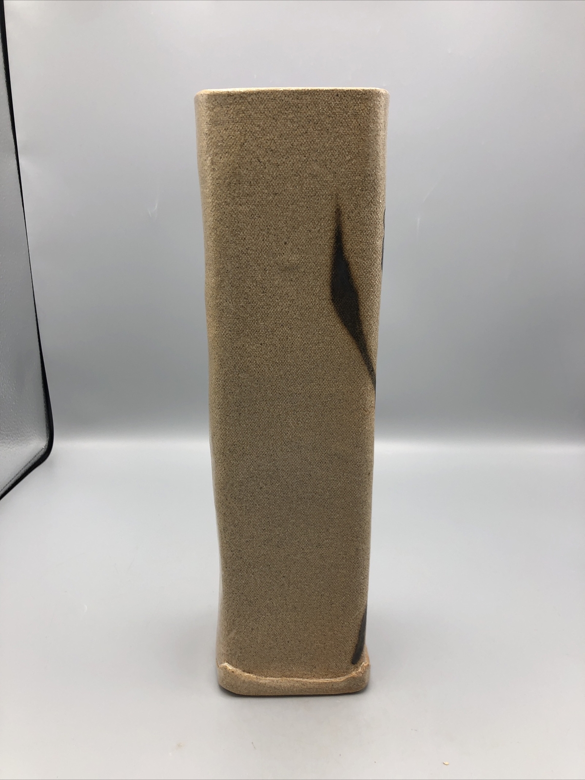 Vase Pottery Artist Signed and Stamped Iris Flower Square 12 1/2″ Tall