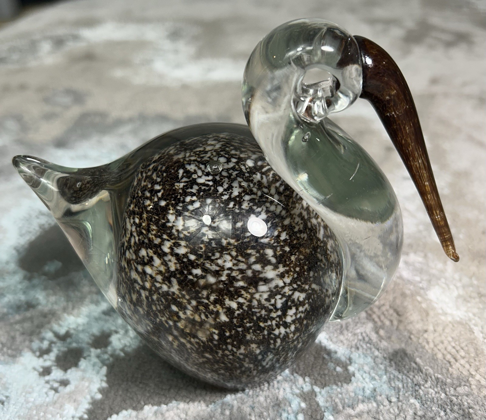 Vintage Murano Style Hand Blown Art Glass Pelican Speckled Core