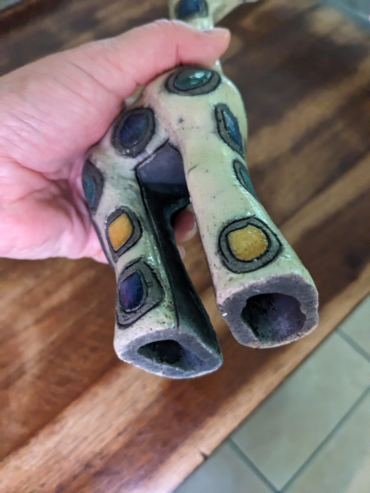 Vintage Pottery Giraffe South Africa Figurine Raku firing Stoneware 8.5″