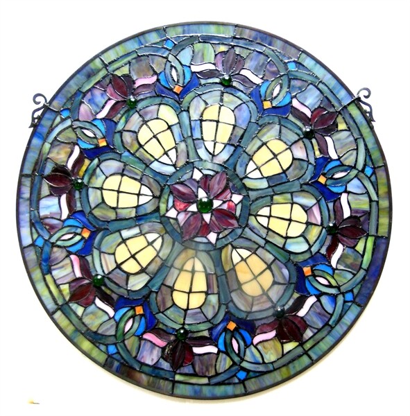 Antique Style 24″ Round Stained Glass Window Hanging Panel Suncatcher