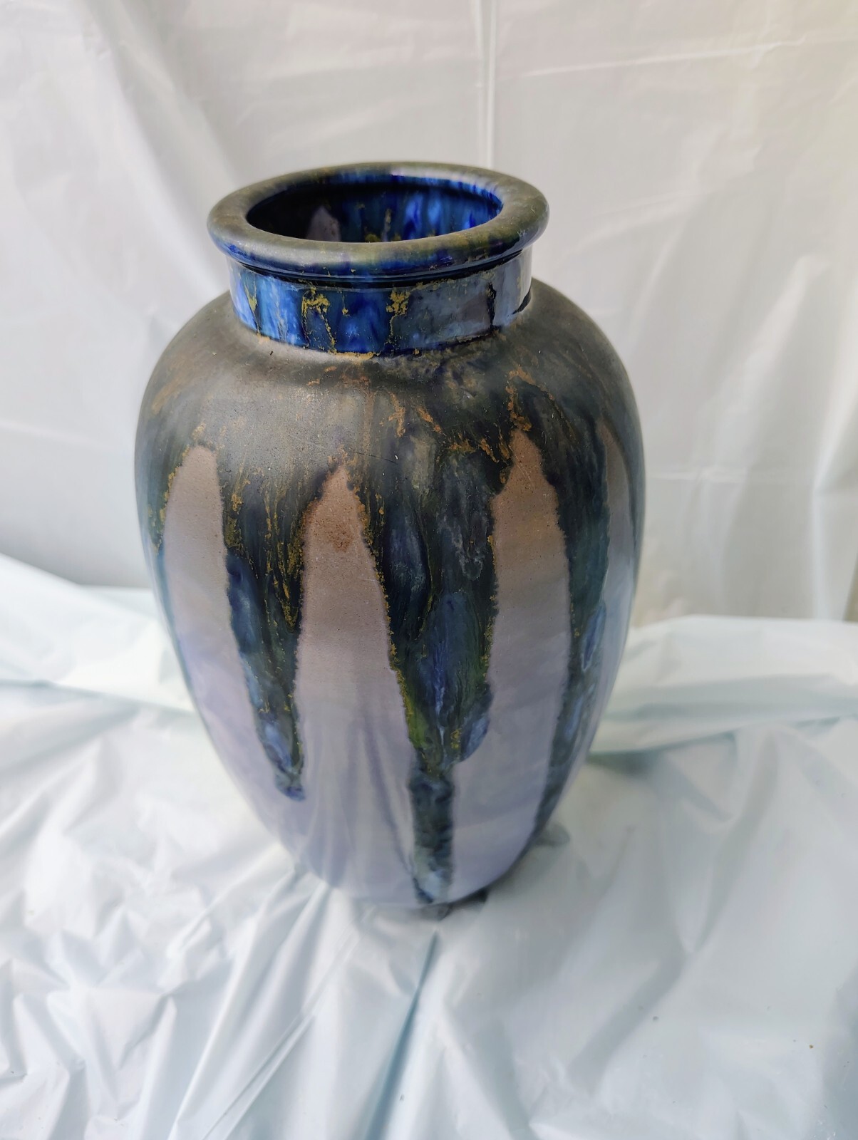 MCM Studio Art Pottery Vase BLUE PURPLE DRIP GLAZE 9.5 X 6 Inches