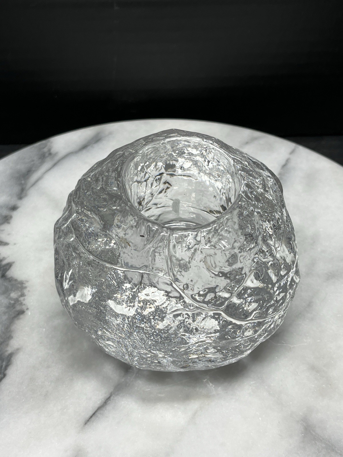 Kosta Boda Crystal 3.5″ Snowball Votive Tea Light Candle Holder Sweden MCM Vtg