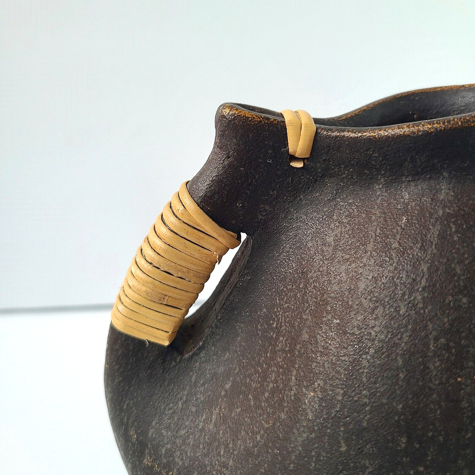 Handmade Terracotta Pottery Pitcher Brown Jug Rattan Wrapped Handle Philippines