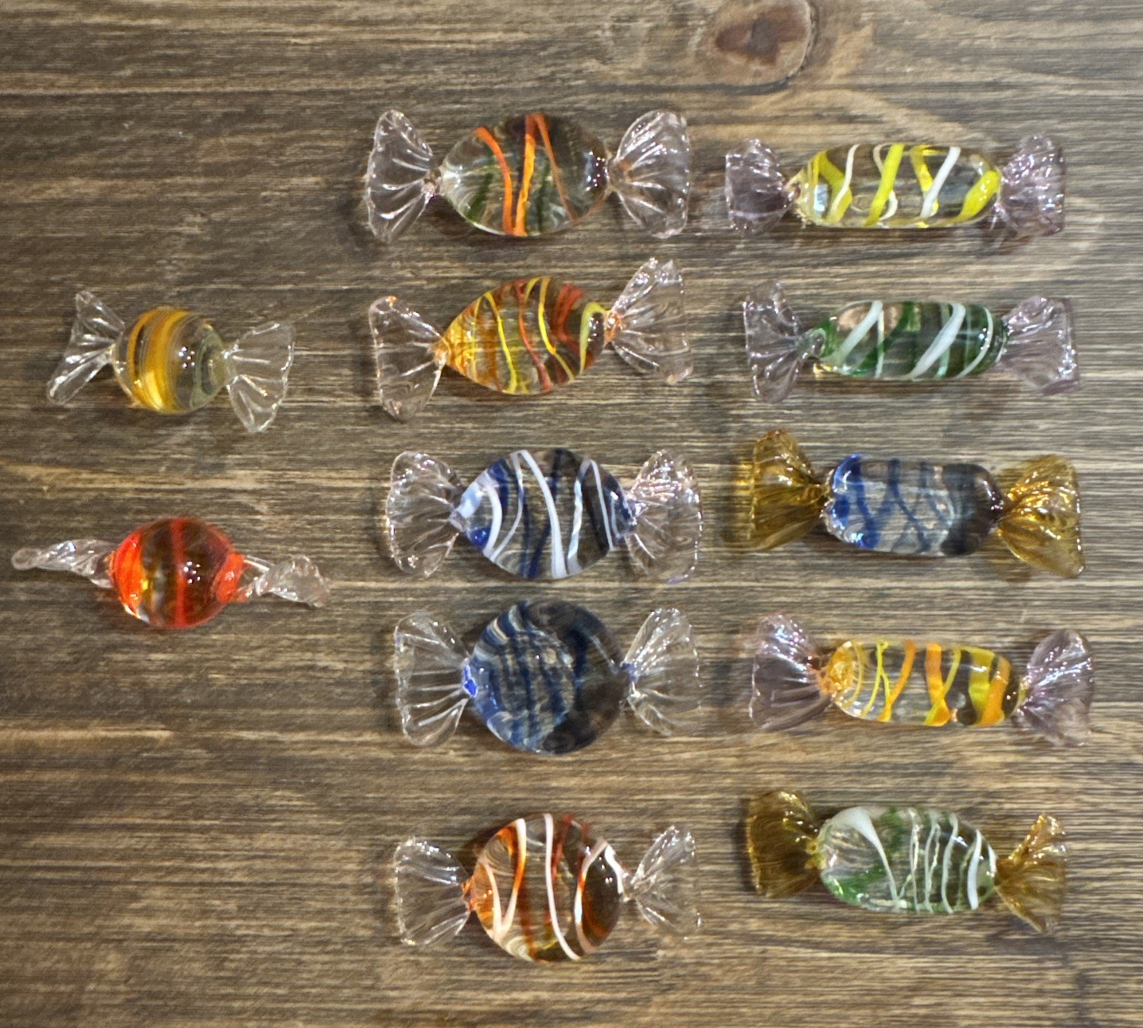 Art Glass Hand Blown Colorful Twist Decorative Candies LotOf 12 Smooth Quality