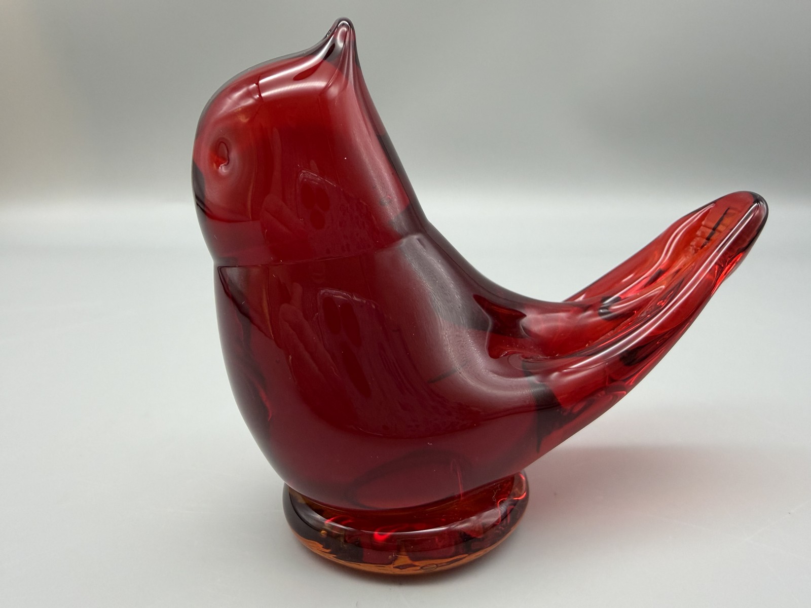Leo Ward Signed Red Art Glass Bird Cardinal Figurine Ruby Color Paperweight