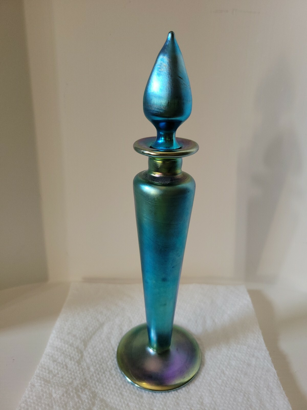 Antique Carder Era Steuben Blue AURENE Perfume Cologne Bottle w/ Dauber #1414
