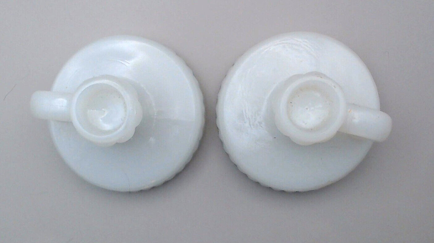 Pair of Akro Agate Milk Glass Candle Holders Chamber Sticks. 2.75″ dia. 2″ tall