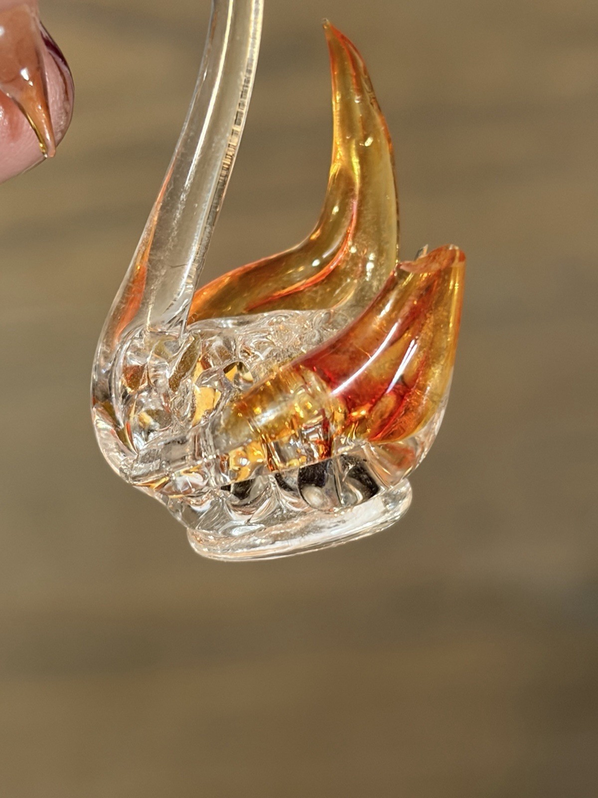 Vintage Hand-Blown Art Glass Swan Figurines Set Of 4 – Clear & Amber Gold – 3″