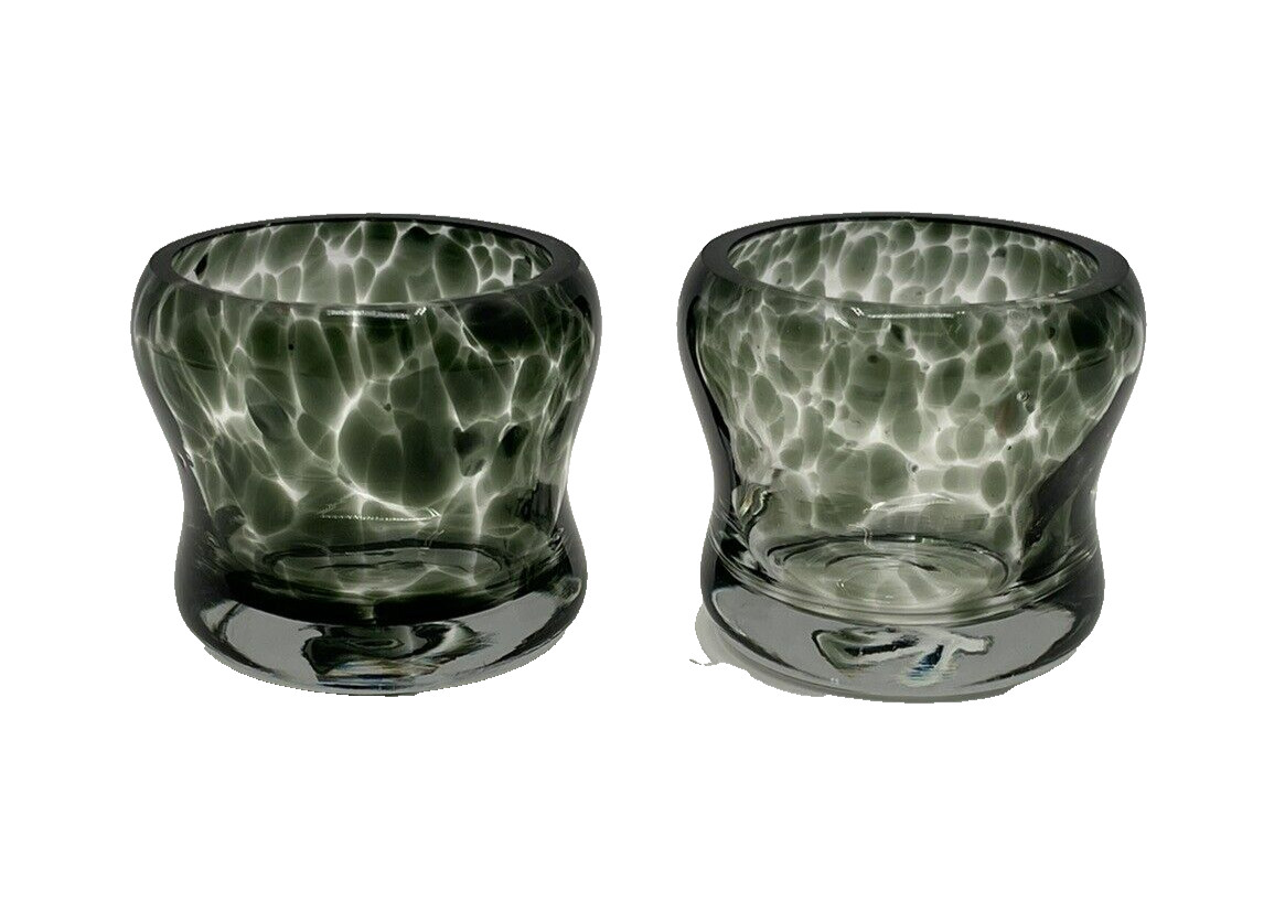 Studio Art Glass Speckled Spotted Gray Clear Glass Tealight Votive Candle Holder