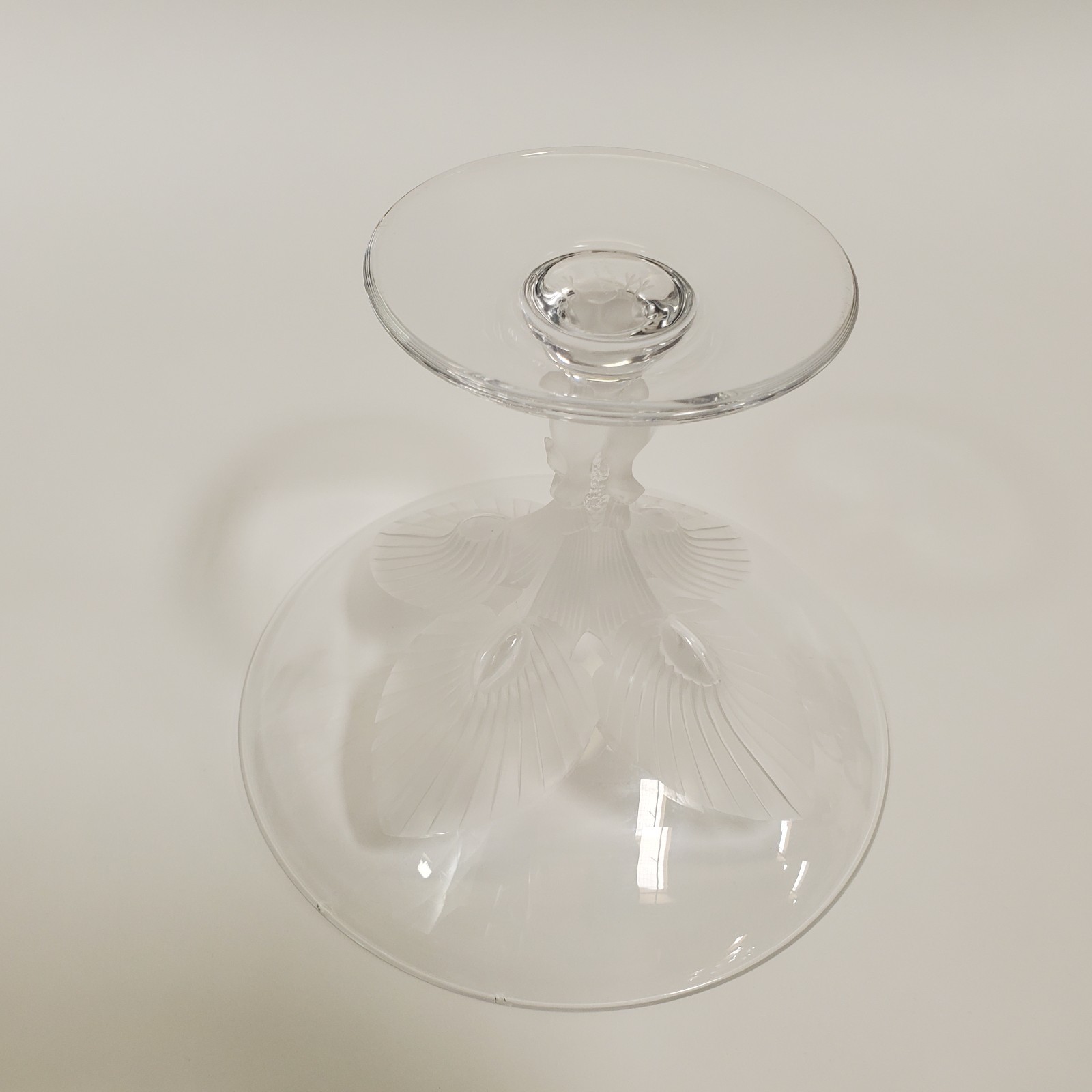 VTG Lalique France Virginia Peacock Crystal Compote Bowl Frosted Pedestal Signed