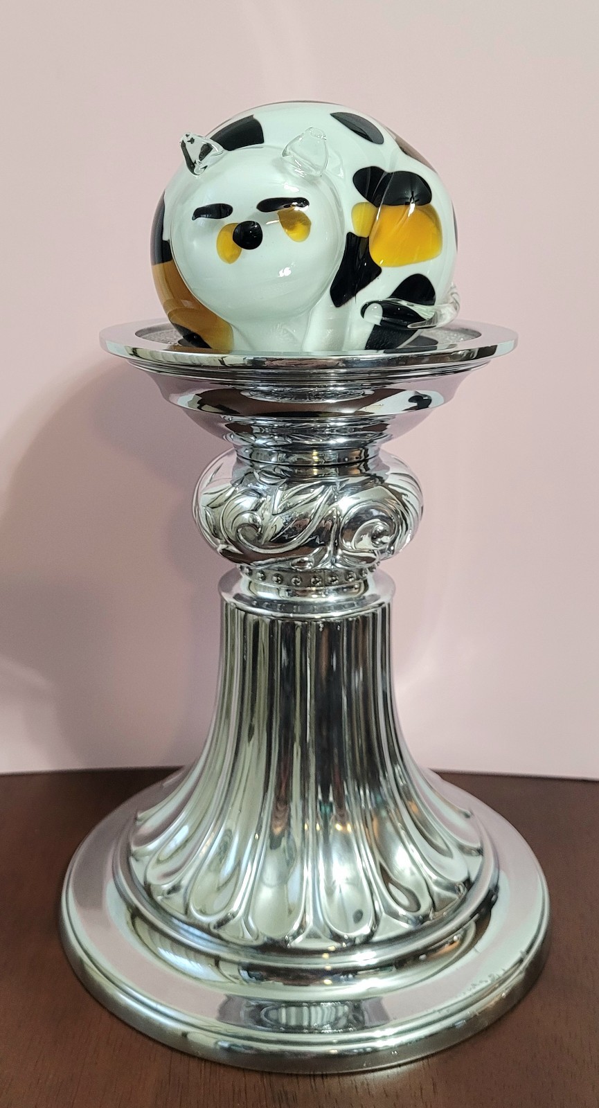 Signed Galerie Sklo Petr Art Glass Calico Cat 2.5″H -Whimsical Bohemian Art-Rare