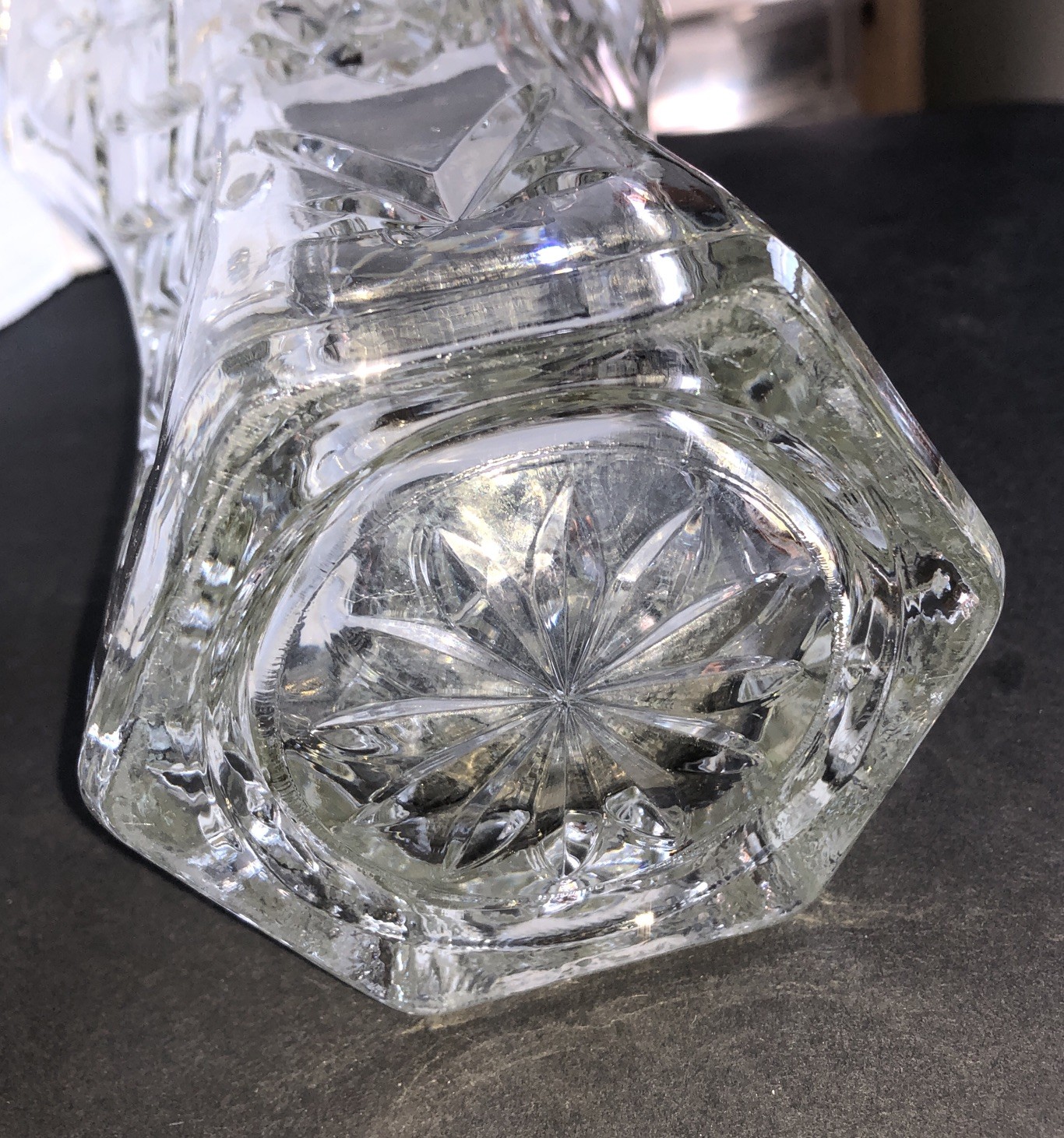 Vintage Anchor Hocking Clear 10 1/4” Flared Vase Hexagon Star of David Design