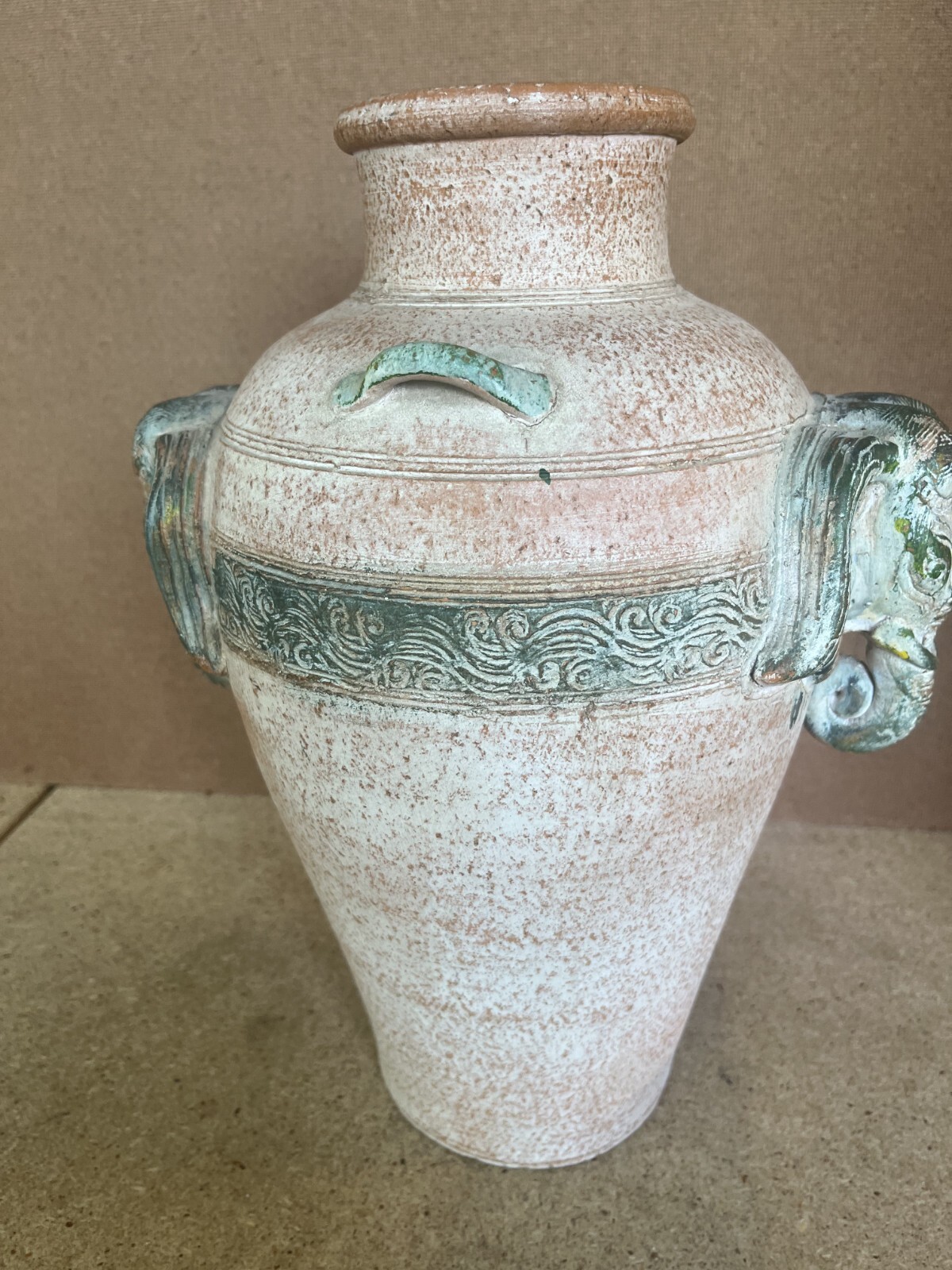 Large Handmade Elephant Stoneware Ceramica Style Pottery Floor Table Vase