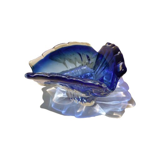 Unique Cobalt Blue Clear Cigar Glass Ashtray Heavy 1808 B75