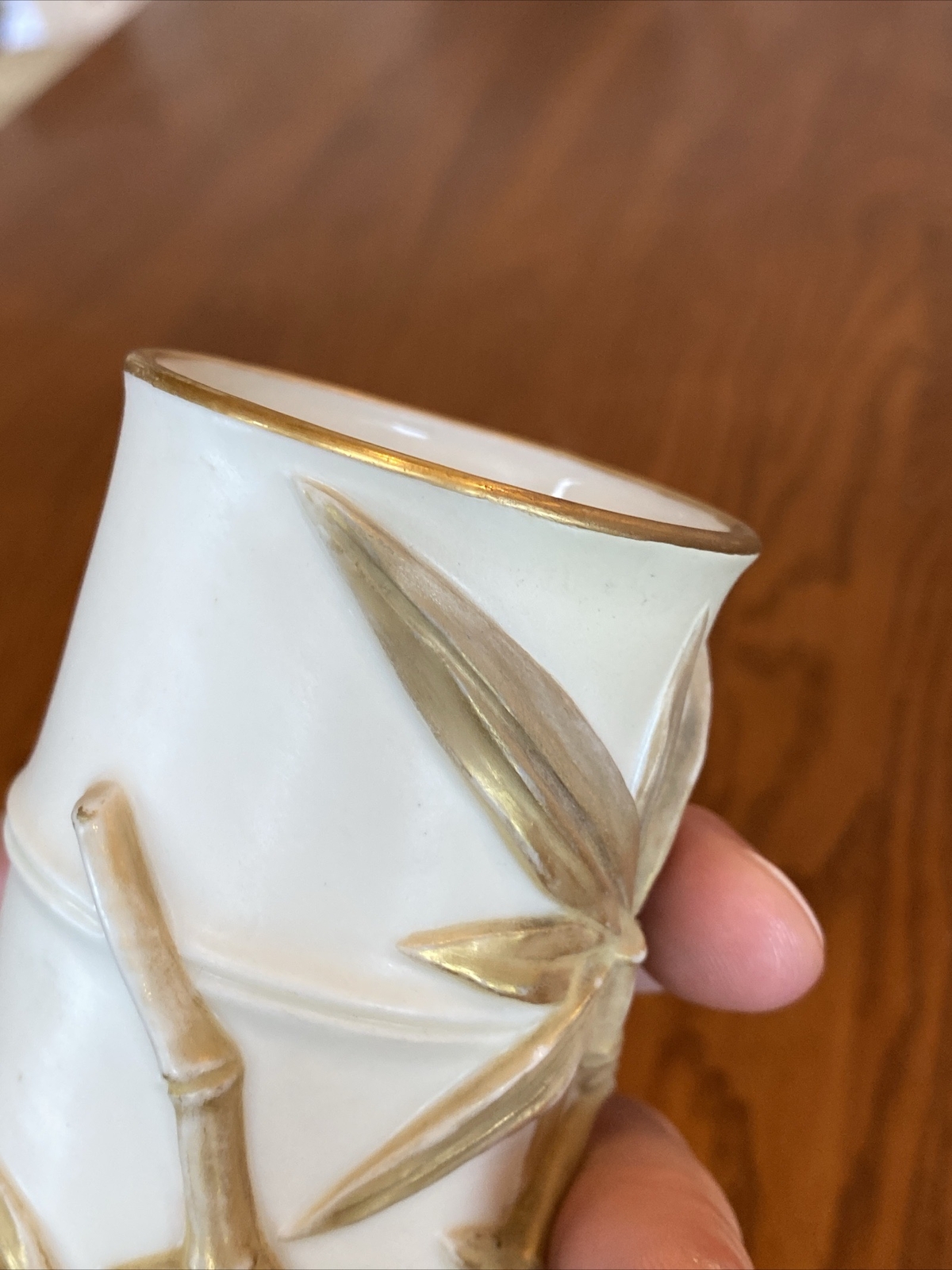 Antique 1885 19th C ROYAL WORCESTER PATENT METALLIC IVORY WARE BAMBOO SPILL VASE