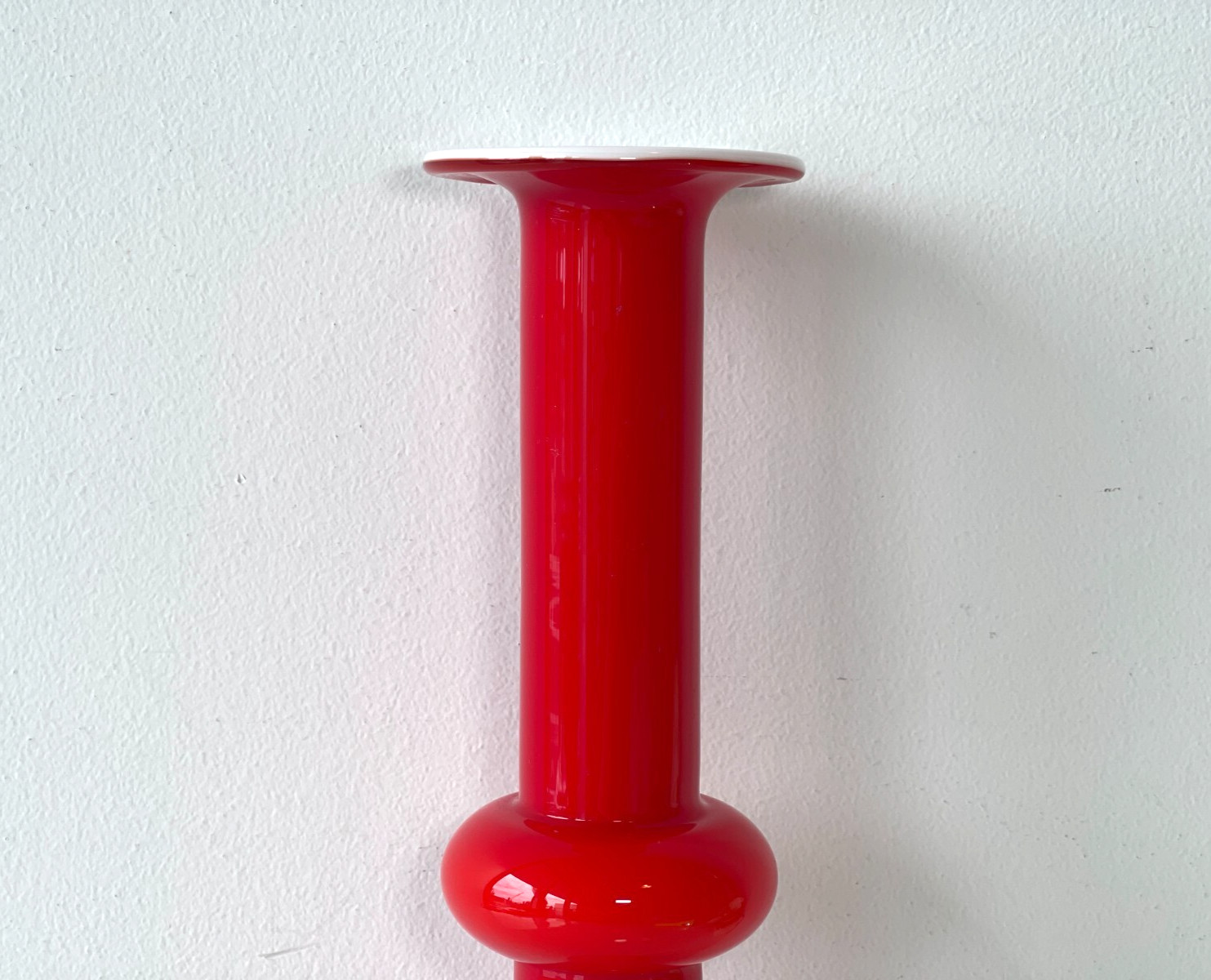 26cm Kastrup – Holmegaard Red Cased Glass Carnaby Vase by Per Lutken – Denmark
