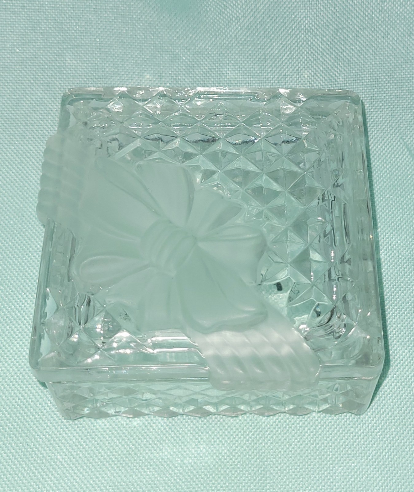 VTG “Home Beautiful” Crystal Glass Square Jewelry Trinket Box 3.25″
