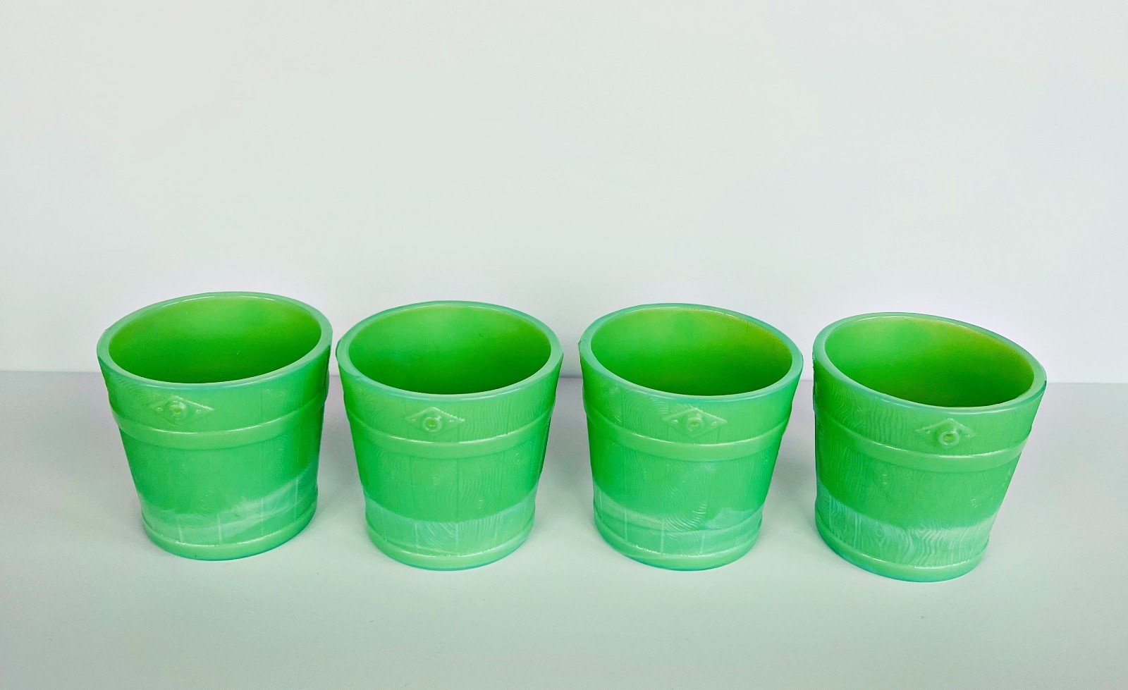 Vintage MBM Martha by Mail Jadeite Bucket Votive Holders by L E Smith 4 Stewart