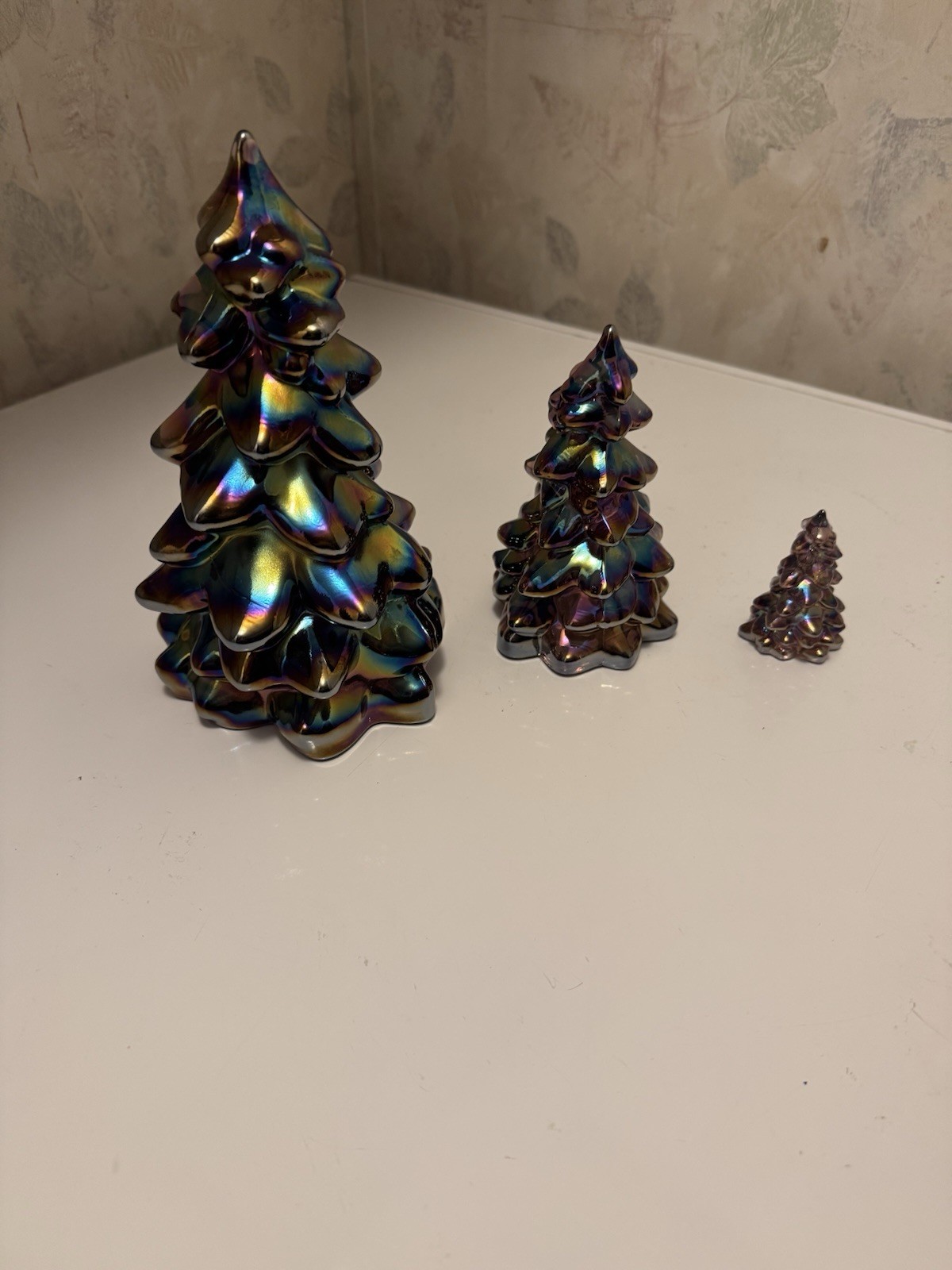 Christmas Holiday Tree Sugar Plum Carnival Glass Large, Med, Small Mosser USA